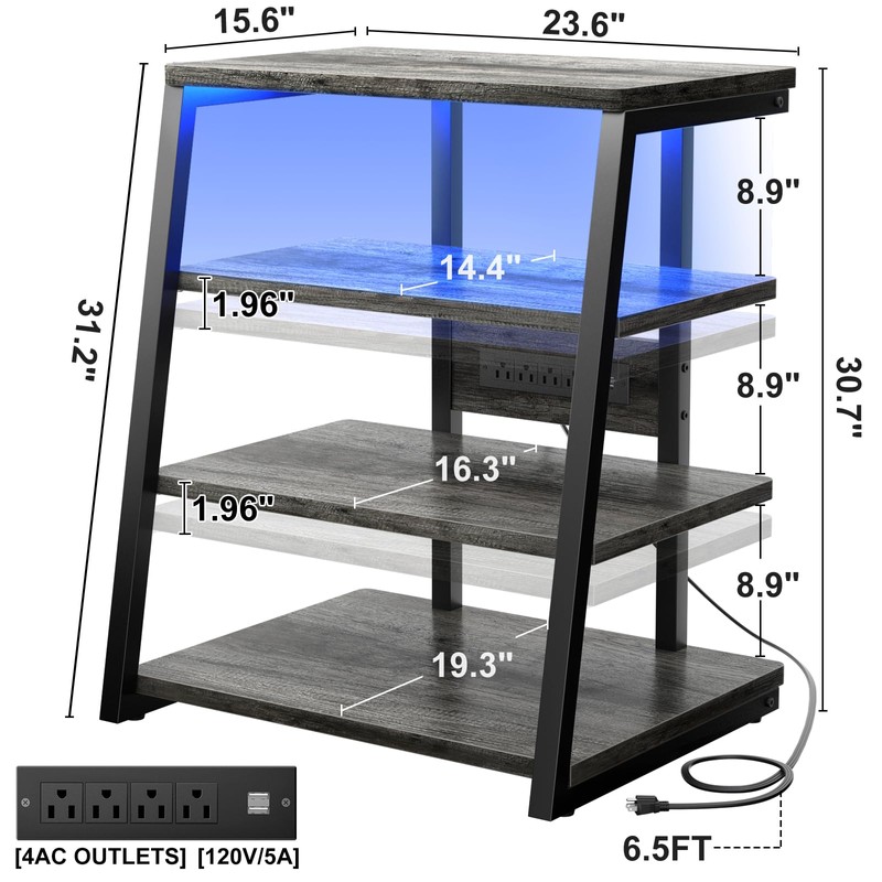 armocity 4-Tier AV Media Stand with Power Strips, Corner TV