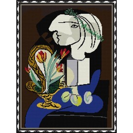 Amiiba Pablo Picasso Nature Morte Aux Tulips Cross Stitch Kit, 11 ft, 18 x 23.6 inches (Picasso)