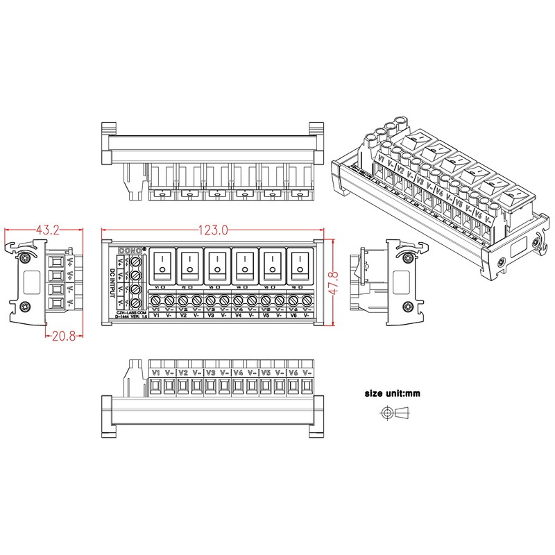 DIN Rail Mount 6 Channel Rocker Switch DC Power Distribution