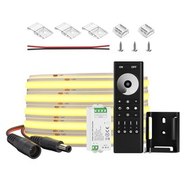 BTF-LIGHTING FCOB IP65 LED Strip 9W/m 16.4FT 480LED/m DC24V Natrual White Daylight 4000K 8mm Width,Dimming RF Remote RC01RFB & C01RF Controller Kit Support 4 Zones Group Control (No Adapter)