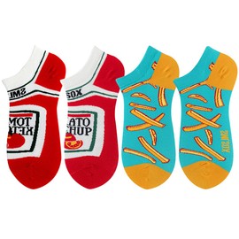 Angelteers 2 Pairs Cartoon Plant Food Pattern Cotton Ankle Socks for Women Teens (US, Alpha, One Size, Regular, Regular, French fries & Ketchup)