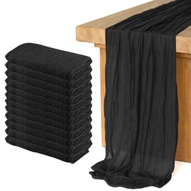 12 Pack Cheesecloth Table Runner 10Ft Christmas Gauze Boho Table Runners for Wedding Decor Bridal Shower Decorations Baby Shower Party(35" x 120")(Black)