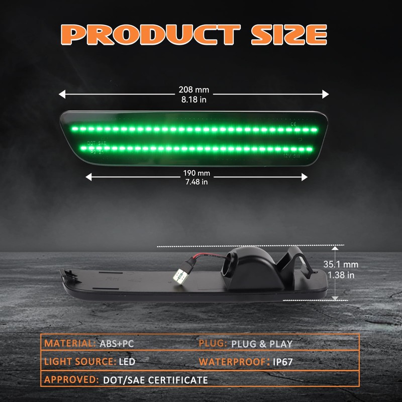 AreLokpri Side Marker Lights LED Compatible With 2005-2009 Ford Mustang,