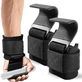 Weight Lifting Hooks Wrist Padding Pair of Straps 8 mm Non-Slip Rubber Coated Hand Grip Deadlift Support