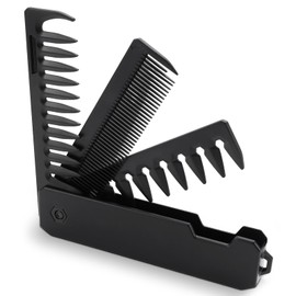 LPZMPZ 3-in-1 Men's Hair Comb, Beard Comb, Folding Comb with Fine Teeth and Coarse Teeth Comb, Pocket Comb for Daily Hair Care and Beard Styling (Black)