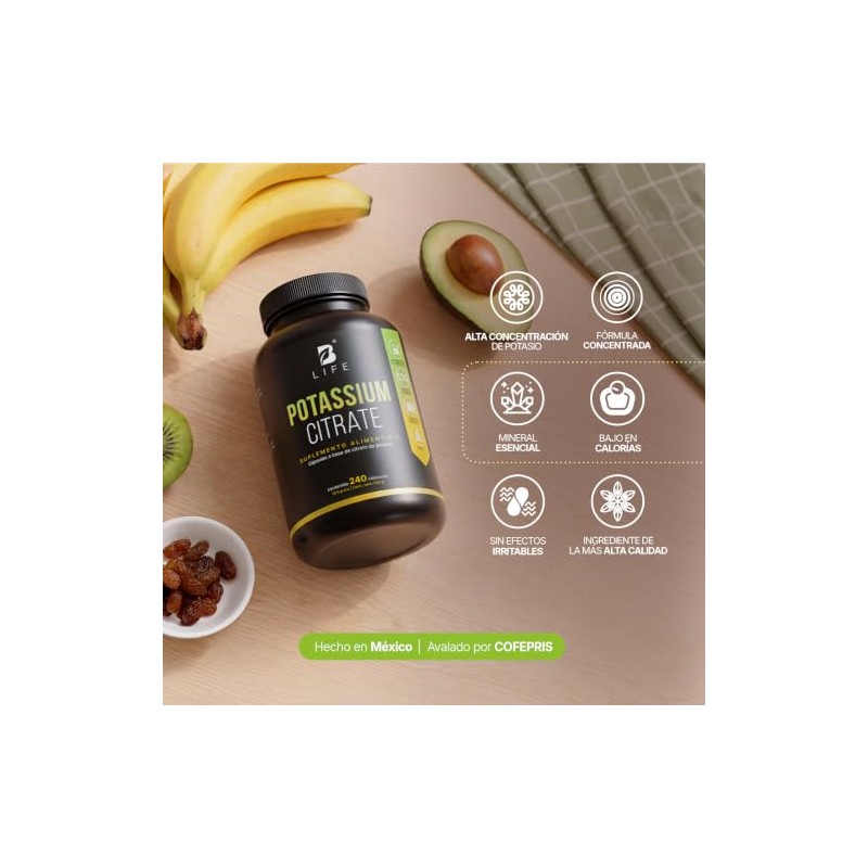 B Life Citrato de Potasio 240 cápsulas con 800mg de