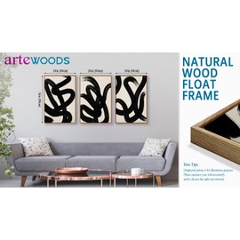 Framed Wall Art Canvas Set Abstract Lines Pictures Modern Mid Century Boho Wall Decor Minimalist Abstract Black Stroke Lines Canvas Painting Artwork Living Room Bedroom Home Office 24"x36"x3 Natural