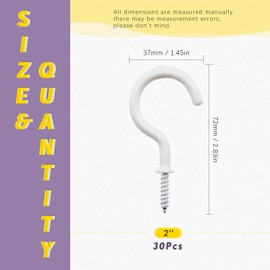 Swpeet Pack of 30 9 inch cup hooks, ceiling cup hooks, vinyl coated screw hooks, cup hook holder for home, office and workplace (white)