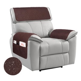 Niuoppy 3pcs Armrest Cover, Headrest Cover for Recliner Sofa, Waterproof Recliner Chair Cover with Side Pocket, Nonslip Armrest Slipcover Furniture Protector for Pets (Coffee)
