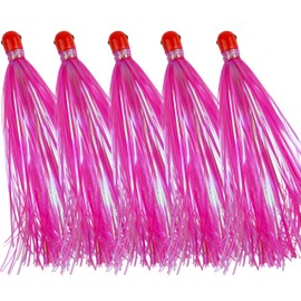 Fishing Bucktail Teaser Hooks, 10pcs Saltwater Fishing Teaser Lures with Bucktail Crystal Flash Fluke Flounder Rig Fishing Jig Hooks 5 Colors Pink