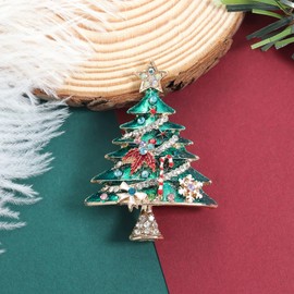 QUKE Christmas Tree Brooch Pins Cubic Zirconia Crystal Breastpin Corsage Women Girls Jewellery