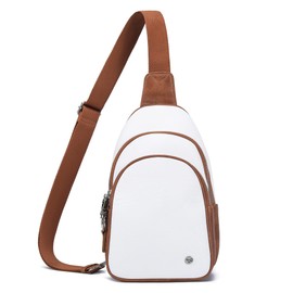 Haytijoe Crossbody Bags for Women Leather Sling Bag Anti-theft Cross Body Bag Travel Sling Purse Chest Bags Fanny Packs（Anti Theft White-brown）