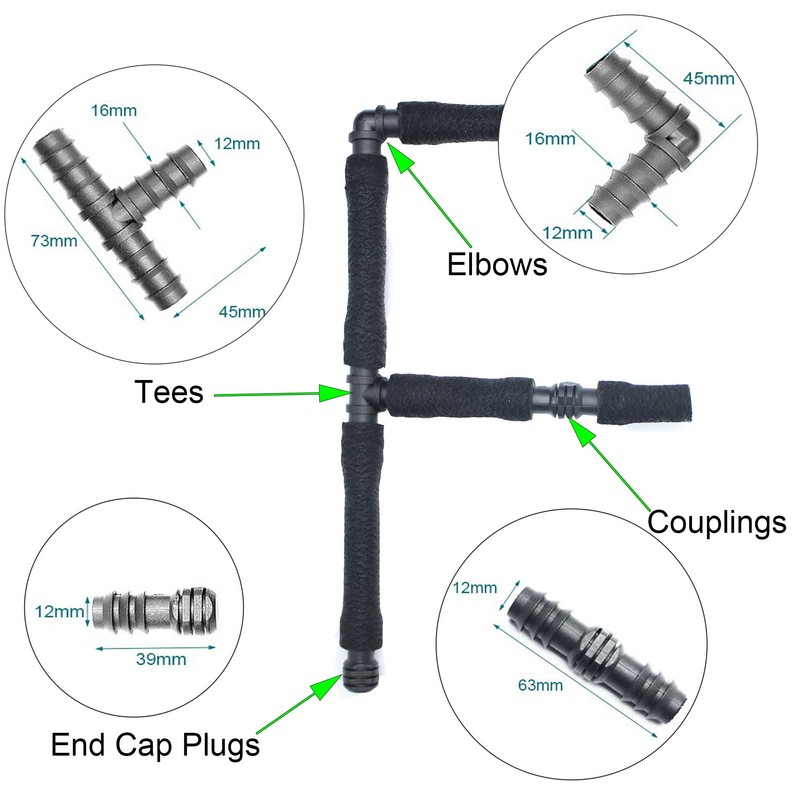 Soaker Hose Accessory, Garden Hose Fittings Kit for 1/2" Tubing,
