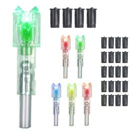 6 Pack LED Lighted Nocks for Crossbow Bolts with 24 Bushings - .285”/.297”/.300”/.305” High-Visibility Lighted Nocks with On/Off Switch, Fits Multiple Bolt Sizes for Target Shooting (Color Mixing)