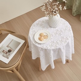 Lace Tablecloth, White Tablecloths in Vintage Style, Vintage Flowers Embroidery Lace Tablecloth, Round Polyester Cotton Tablecloth for Dining Room Table, Birthday Parties, Wedding (Beige, 100 x 100 cm
