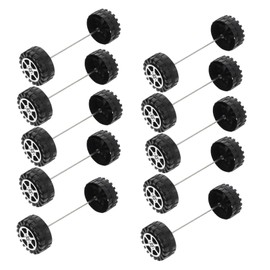 Totority Miniature Tires and Axles Set - 50pcs Bus Toy Wheels - Plastic Car Rolls - 25pcs Round Rod Axle Black