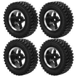 4Pcs Remote Control Metal Wheel Hub Rubber Tires Replacement for MN86 1/12 RC CarBlack
