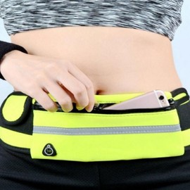Running Waist Bag with Water Bottle Holder, Neon Accents, Earphone Port, and Reflective Elements Flip Hip Pack
