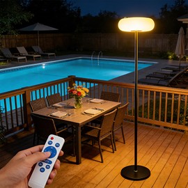 ACOHOOK Solar Outdoor Floor Lamp for Patio, Rechargeable Standing Lamp with Remote Control, IP65 Waterproof Dimmable 3 Brightness Modes LED Standing Solar Lights for Garden, Lawn Warm White 3000k