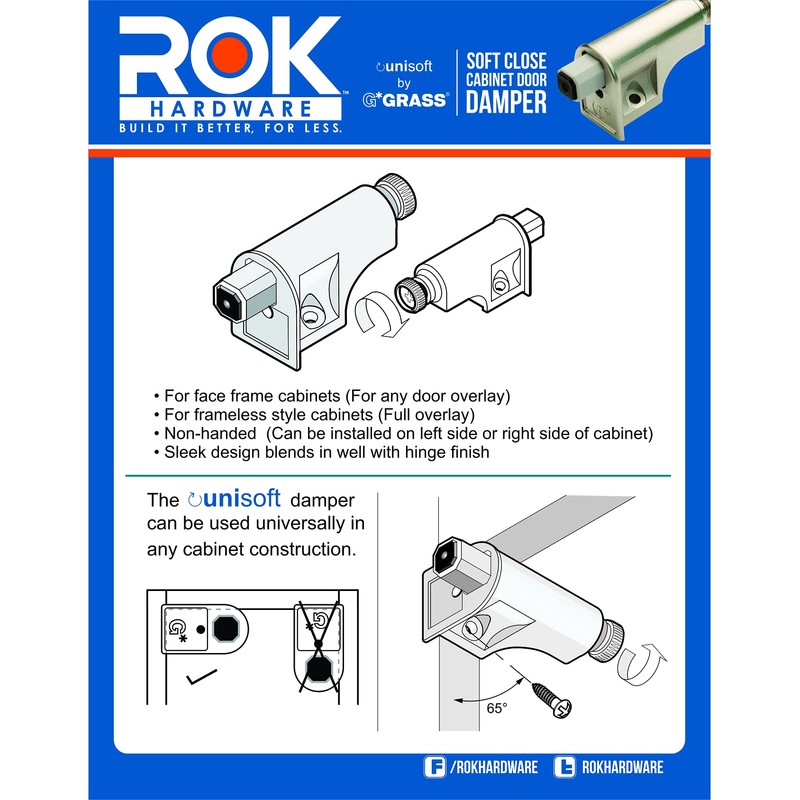 10 Pack Rok Hardware Soft Close Damper for Cabinet Doors/Compact/SoftClose