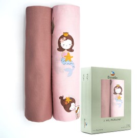 Bavella - Set of 2 XXL Muslin Baby Blanket and Cloth (Oeko-Tex Certified), 100% Cotton (120 x 120 cm) - Burp Cloths, Swaddling Cloth & Muslin Cloth for Boys and Girls, Muslin Cloths, Sustainable