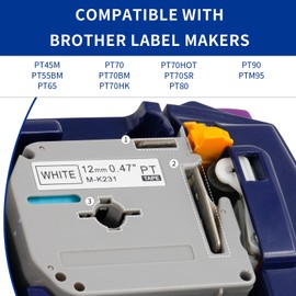 5 X M-K231 Label Tape Replacement for Brother Label Maker Tape, Compatible with Brother P-Touch Label Tape,M Tape MK231 12mm 0.47 White for PT-M95 PT-70BM PT-90 PT-85 PT65 45