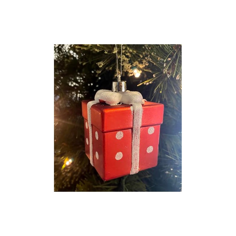 Present Gift Box Christmas Tree Baubles - Red White Candy