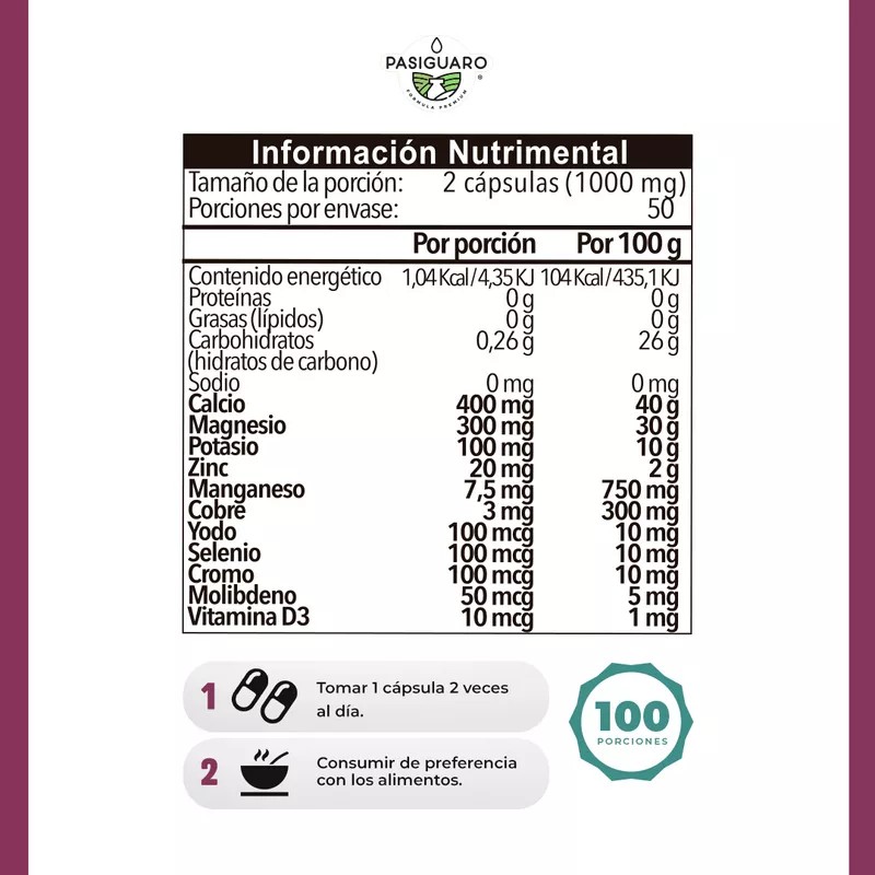Pasiguaro Kit 2 Multiminerales 100 Cápsulas De 500 Mg Rinde