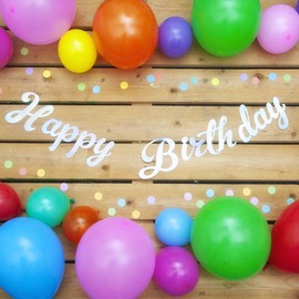 On The Wall Party Banner Happy Birthday Silver Iridescent Stitched Garland 2.5 cm