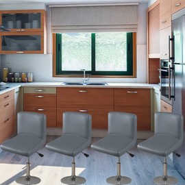 HFCNMY Bar Stool Chair Covers, 4 Pack Stretch Waterproof PU With Back, Washable Swivel Barstool Slipcovers for Low Short Back Chairs, Gray