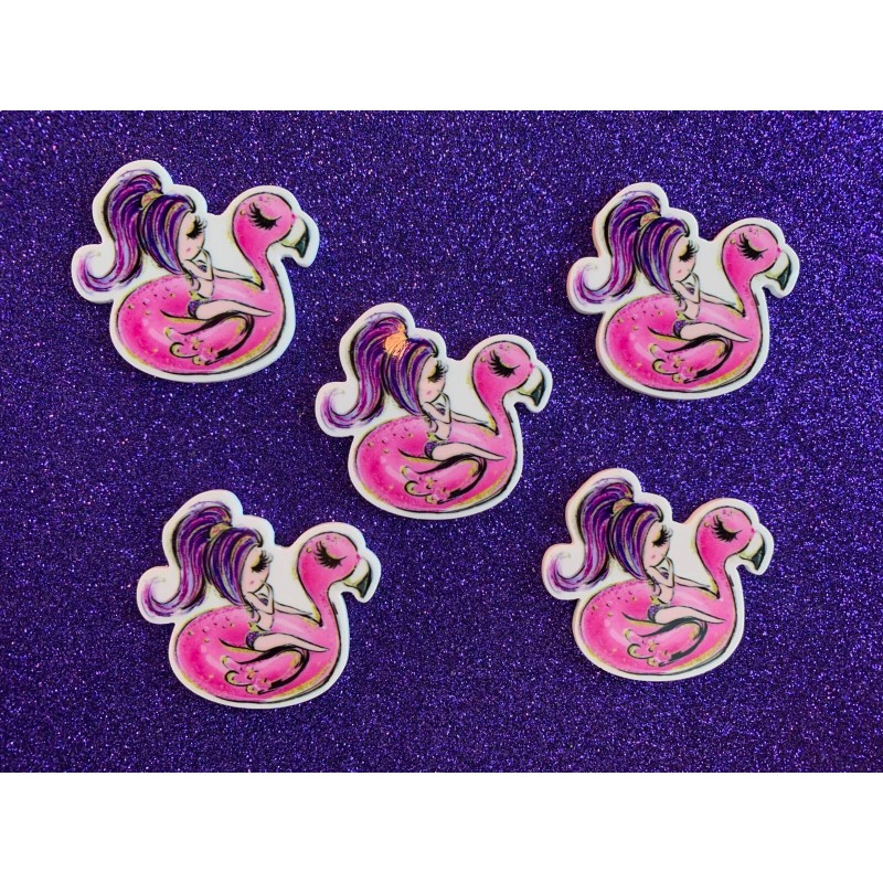 5pc. Flamingo Pool Float, Resin Planar Flatback, Cabochon, Bow Center