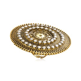 Boho Exaggerated CZ Statement Ring for Women Girls Adjustable Bohemian Antique Mosaic Crystal Expandable Big Open Wrap Finger Rings Comfort Fit Retro Indian Bollywood Style Jewelry (Gold)