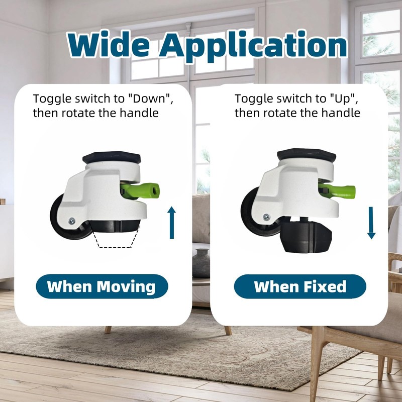4-Pack Heavy-Duty Stem Casters with Retractable Wheels 2200 Lbs Total