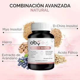 OBY Inositol con Myo y D-Chiro Inositol, Acido Folico, Hierro, Extracto de Arándano | Suplemento en cápsulas de 701 mg (120 Cápsulas)