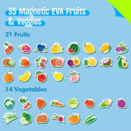 35 PCS Fruit & Vegetable Magnets, Adorable Magnetic Fruits Veggies Thick Foam Fridge Magnets Cute Educational Learning Toys for Toddles Kids 1-2