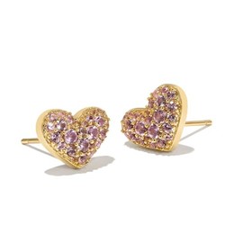 Kendra Scott Ari Pave Crystal Heart 14k Gold-Plated Earrings in Kunzite Purple, Fashion Jewelry for Women