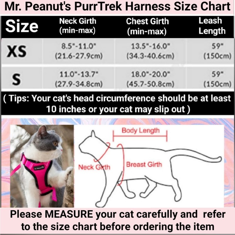 Mr. Peanut's PurrTrek Reflective Cat Harness with Matching Leash (Small,