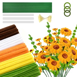 Saccik - 500 piezas de limpieza de tuberías, diseño de flores amarillas a granel, tallos de chenilla