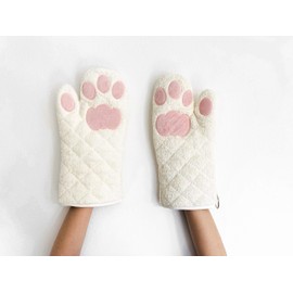 Cricket & Junebug Oven Mitts Cat Paws - White and Pink
