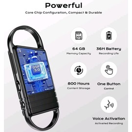 Tallkcoder 64GB Ai Voice Activated Recorder, DSP Sound Source Noise Reduction. Black