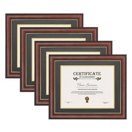 Diploma Frame with HD Tempered Glass, Display 8.5 x 11 diploma with Black Over Gold Double Mat or 11x14 Picture without Mat, Tabletop & Wall Mount (set of 4), Chestnut 8.5 by 11 Certificate Frame