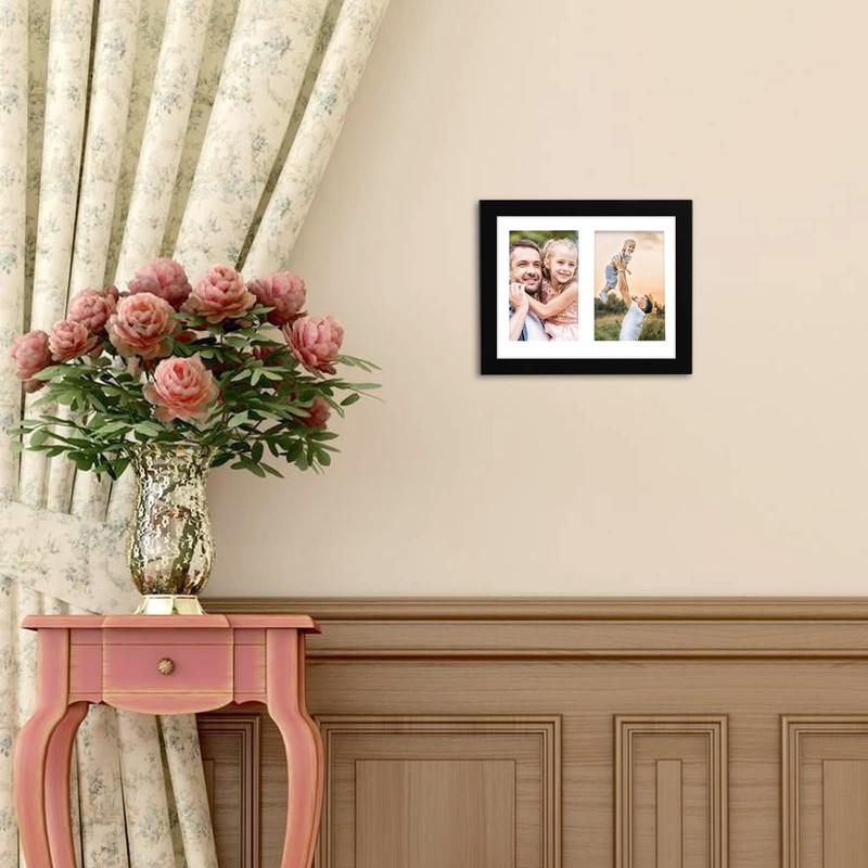 8x10 Double Picture Frame Black for Display Two 4x6 Pictures
