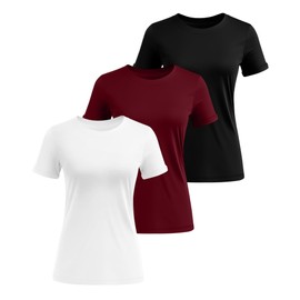 Huukeay 3 Pack Women's Cotton T Shirts Casual Short Sleeve Tunic Tops Crewneck Summer Plain Basic Loose Fit Tee(Black, White, Wine Red,Small)