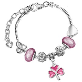 Celtic Heart Shamrock St Patricks Day Charm Bracelet with Gift Box Womens Girls (16cm Girls Bracelet, 3. Pink)