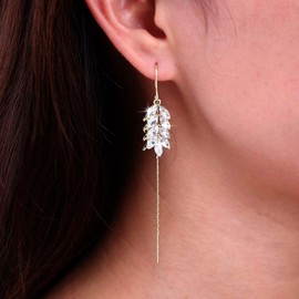 Aneneiceera Vintage Crystal Leaf Threader Earrings Long Chain Threader Earrings Gold Cz Threader Drop Earrings Rhinestone Tassel Chain Pull Threader Earrings Jewelry for Women and Girls