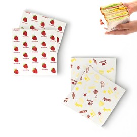 TUDOUZZZ Cooking Sheet, Wax Paper, 7.1 x 7.1 inches (18 x 18 cm), 50 Sheets Each with Strawberry Pattern and Candy Pattern, Fashionable Wrapping Paper, Candy Wrapping, Sandwich Wrapping, Tempura