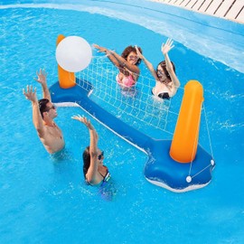 KIDDITOY Pool Volleyball Net, Pool Volleyball Set for Inground with Water Ball and Ball Pump, Swimming Pool Games for Adults, Perfect for Floating Pool Party Toys Games (115" x30’’x38’’)