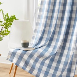 Amzdecor Blue White Buffalo Plaid Full Blackout Curtains 84 Inch Long for Bedroom Living Room Farmhouse Check Patterned Drapes Thermal Insulated Soundproof Grommet Window Treatment, 2 Panels, 40"x84"