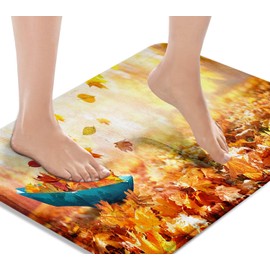 Britimes Bath Mat for Bathroom Autumn Orange Maple Leaf Cover Floor Rug Carpets Floor Mat Bathroom Decorations 16x24 lnches for Kitchen Bedroom