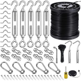BLIKA String Light Hanging Kits, 170FT Coated Stainless Steel 304 Wire Rope, Outdoor Light Guide Wire, Globe String Light Suspension Kit Included Turnbuckles, Enough Accessories, Use Manual